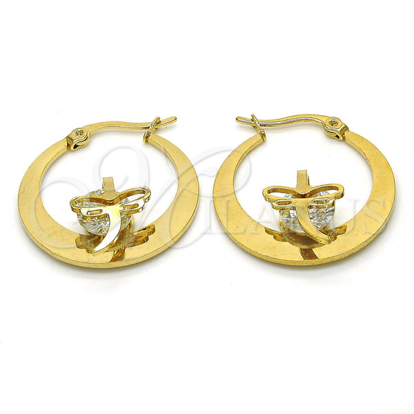 Stainless Steel Small Hoop, Dragon-Fly Design, with White Cubic Zirconia, Polished, Golden Finish, 02.244.0015.25