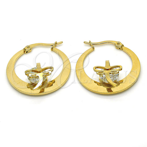 Stainless Steel Small Hoop, Dragon-Fly Design, with White Cubic Zirconia, Polished, Golden Finish, 02.244.0015.25