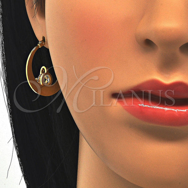 Stainless Steel Small Hoop, Heart Design, with White Cubic Zirconia, Polished, Golden Finish, 02.244.0016.25