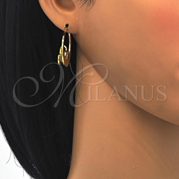 Stainless Steel Hoop Earrings — Small Hoop Heart Design with White Cubic Zirconia — alternate product view — SKU 122307 | Acero Inoxidable aretes de aro — Small Hoop corazón diseño with blanco Cubic Zirconia — SKU 122307