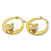 Stainless Steel Small Hoop, Heart Design, with White Cubic Zirconia, Polished, Golden Finish, 02.244.0016.25