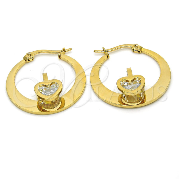 Stainless Steel Small Hoop, Heart Design, with White Cubic Zirconia, Polished, Golden Finish, 02.244.0016.25