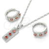 Rhodium Gold Filled Earring and Pendant Adult Set, with Garnet and White Cubic Zirconia, Polished, Rhodium Finish, 10.210.0058.8