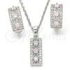 Rhodium Gold Filled Earring and Pendant Adult Set, with Pink and White Cubic Zirconia, Polished, Rhodium Finish, 10.210.0058.10