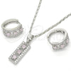 Rhodium Gold Filled Earring and Pendant Adult Set, with Pink and White Cubic Zirconia, Polished, Rhodium Finish, 10.210.0058.10