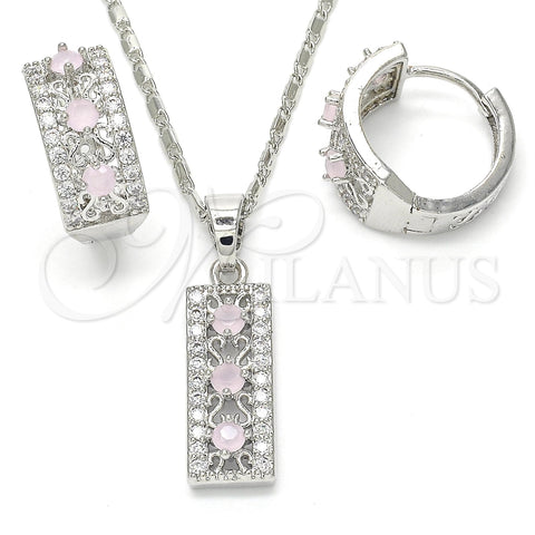 Rhodium Gold Filled Earring and Pendant Adult Set, with Pink and White Cubic Zirconia, Polished, Rhodium Finish, 10.210.0058.10
