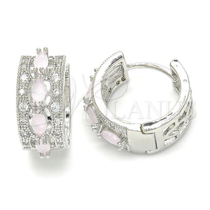 White Gold Filled Hoop Earrings — Huggie Hoop with Pink and White Cubic Zirconia — main product view — SKU 122322 | Oro Laminado Blanco aretes de aro — Huggie Hoop with Pink and blanco Cubic Zirconia — SKU 122322