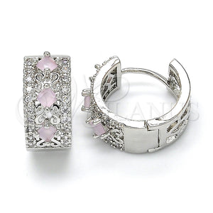 White Gold Filled Hoop Earrings — Huggie Hoop with Pink and White Cubic Zirconia — main product view — SKU 122336 | Oro Laminado Blanco aretes de aro — Huggie Hoop with Pink and blanco Cubic Zirconia — SKU 122336
