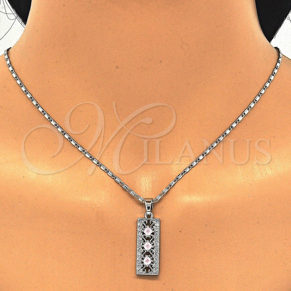 White Gold Filled Ring — Earring and Pendant Adult Set with Pink and — alternate product view — SKU 122348 | Oro Laminado Blanco anillo — Earring and Pendant Adult Set with Pink and — SKU 122348