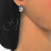 Rhodium Gold Filled Huggie Hoop, Flower Design, with Pink and White Cubic Zirconia, Polished, Rhodium Finish, 02.210.0087.12.15