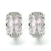 Rhodium Gold Filled Huggie Hoop, Flower Design, with Pink and White Cubic Zirconia, Polished, Rhodium Finish, 02.210.0087.12.15
