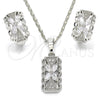 Rhodium Gold Filled Earring and Pendant Adult Set, Flower Design, with White Cubic Zirconia, Polished, Rhodium Finish, 10.210.0062.7