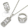 Rhodium Gold Filled Earring and Pendant Adult Set, Flower Design, with White Cubic Zirconia, Polished, Rhodium Finish, 10.210.0062.7