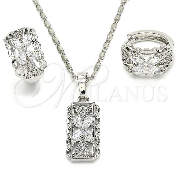 White Gold Filled Ring — Earring and Pendant Adult Set Flower Design with — main product view — SKU 122358 | Oro Laminado Blanco anillo — Earring and Pendant Adult Set flor diseño with — SKU 122358
