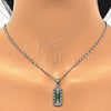 Rhodium Gold Filled Earring and Pendant Adult Set, Flower Design, with Green and White Cubic Zirconia, Polished, Rhodium Finish, 10.210.0062.9