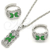 Rhodium Gold Filled Earring and Pendant Adult Set, Flower Design, with Green and White Cubic Zirconia, Polished, Rhodium Finish, 10.210.0062.9