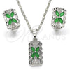 Rhodium Gold Filled Earring and Pendant Adult Set, Flower Design, with Green and White Cubic Zirconia, Polished, Rhodium Finish, 10.210.0062.9