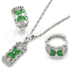Rhodium Gold Filled Earring and Pendant Adult Set, Flower Design, with Green and White Cubic Zirconia, Polished, Rhodium Finish, 10.210.0062.9