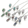 Rhodium Gold Filled Earring and Pendant Adult Set, Flower Design, with Green and White Cubic Zirconia, Polished, Rhodium Finish, 10.210.0062.9