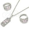 Rhodium Gold Filled Earring and Pendant Adult Set, Flower Design, with Pink and White Cubic Zirconia, Polished, Rhodium Finish, 10.210.0062.11