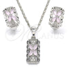 Rhodium Gold Filled Earring and Pendant Adult Set, Flower Design, with Pink and White Cubic Zirconia, Polished, Rhodium Finish, 10.210.0062.11