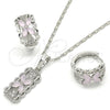 Rhodium Gold Filled Earring and Pendant Adult Set, Flower Design, with Pink and White Cubic Zirconia, Polished, Rhodium Finish, 10.210.0062.11