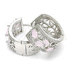 Rhodium Gold Filled Huggie Hoop, Teardrop and Leaf Design, with Pink and White Cubic Zirconia, Polished, Rhodium Finish, 02.210.0090.12.15