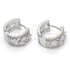 Rhodium Gold Filled Huggie Hoop, Teardrop and Leaf Design, with Pink and White Cubic Zirconia, Polished, Rhodium Finish, 02.210.0090.12.15