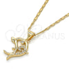 Oro Laminado Pendant Necklace, Gold Filled Style Dolphin Design, with White Cubic Zirconia, Polished, Golden for wholesale, additional product view 4