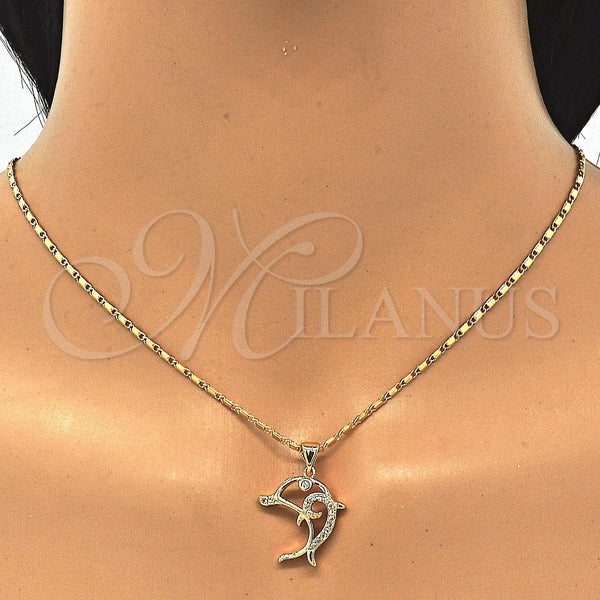 Gold Filled Necklace — Pendant Necklace Dolphin Design with White Cubic Zirconia — main product view — SKU 122387 | Oro Laminado collar — Pendant Necklace Dolphin diseño with blanco Cubic Zirconia — SKU 122387