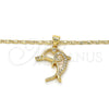 Oro Laminado Pendant Necklace, Gold Filled Style Dolphin Design, with White Cubic Zirconia, Polished, Golden Finish, 04.156.0153.20 (02 MM Thickness, 20 Inches Length)