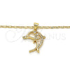 Oro Laminado Pendant Necklace, Gold Filled Style Dolphin Design, with White Cubic Zirconia, Polished, Golden Finish, 04.156.0153.20 (02 MM Thickness, 20 Inches Length)