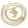 Oro Laminado Pendant Necklace, Gold Filled Style Dolphin Design, with White Cubic Zirconia, Polished, Golden Finish, 04.156.0153.20 (02 MM Thickness, 20 Inches Length)