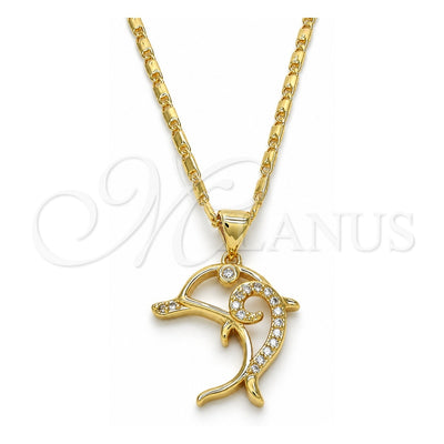 Oro Laminado Pendant Necklace, Gold Filled Style Dolphin Design, with White Cubic Zirconia, Polished, Golden Finish, 04.156.0153.20 (02 MM Thickness, 20 Inches Length)