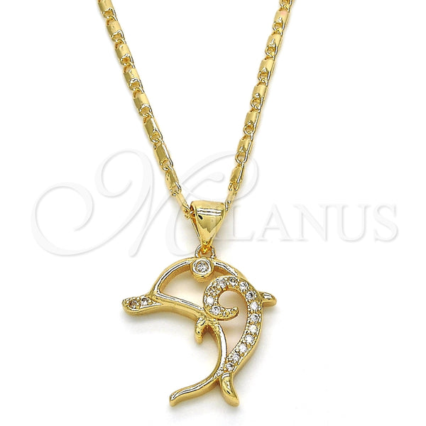 Oro Laminado Pendant Necklace, Gold Filled Style Dolphin Design, with White Cubic Zirconia, Polished, Golden Finish, 04.156.0153.20 (02 MM Thickness, 20 Inches Length)