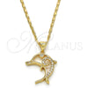 Oro Laminado Pendant Necklace, Gold Filled Style Dolphin Design, with White Cubic Zirconia, Polished, Golden Finish, 04.156.0153.20 (02 MM Thickness, 20 Inches Length)