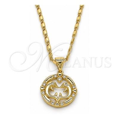 Oro Laminado Pendant Necklace, Gold Filled Style Dolphin Design, with White Cubic Zirconia, Polished, Golden Finish, 04.156.0154.20 (02 MM Thickness, 20 Inches Length)