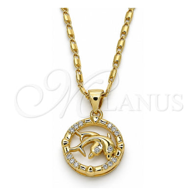 Oro Laminado Pendant Necklace, Gold Filled Style Dolphin Design, with White Cubic Zirconia, Polished, Golden Finish, 04.156.0156.20 (02 MM Thickness, 20 Inches Length)