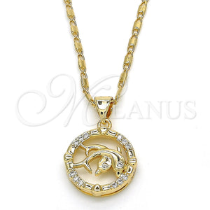 Gold Filled Necklace — Pendant Necklace Dolphin Design with White Cubic Zirconia — main product view — SKU 122390 | Oro Laminado collar — Pendant Necklace Dolphin diseño with blanco Cubic Zirconia — SKU 122390