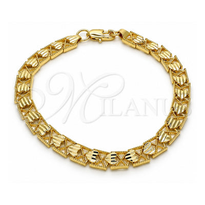 Oro Laminado Fancy Bracelet, Gold Filled Style Heart Design, Polished, Golden Finish, 03.100.0047.08 (07 MM Thickness, 8 Inches Length)