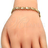 Oro Laminado Fancy Bracelet, Gold Filled Style Flower Design, Diamond Cutting Finish, Golden Finish, 03.100.0049.07 (08 MM Thickness, 7 Inches Length)