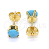 Oro Laminado Stud Earring, Gold Filled Style with Turquoise Cubic Zirconia, Polished, Golden Finish, 5.128.165