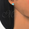 Oro Laminado Stud Earring, Gold Filled Style with Turquoise Cubic Zirconia, Polished, Golden Finish, 5.128.165.1