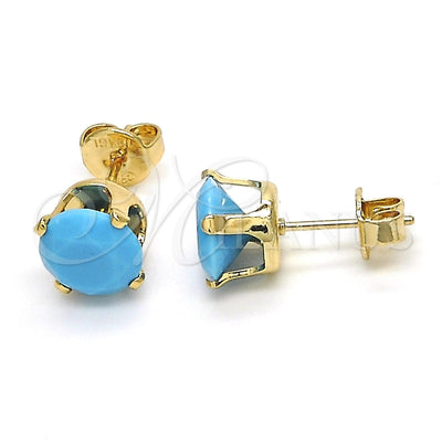 Oro Laminado Stud Earring, Gold Filled Style with Turquoise Cubic Zirconia, Polished, Golden Finish, 5.128.165.1 for wholesale, main product view