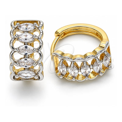 Oro Laminado Huggie Hoop, Gold Filled Style with White Cubic Zirconia, Polished, Two Tone, 02.210.0142.15