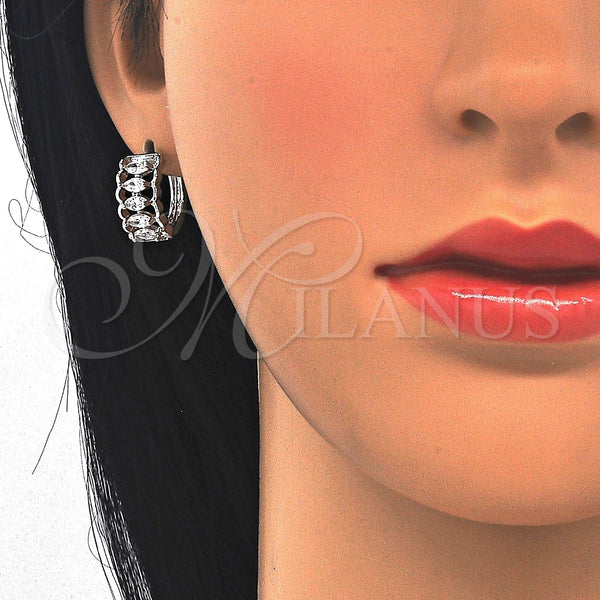 White Gold Filled Hoop Earrings — Huggie Hoop with White Cubic Zirconia Polished 02. — alternate product view — SKU 122455 | Oro Laminado Blanco aretes de aro — Huggie Hoop with blanco Cubic Zirconia pulido 02. — SKU 122455
