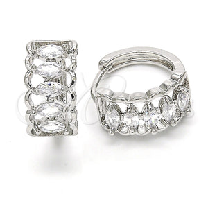White Gold Filled Hoop Earrings — Huggie Hoop with White Cubic Zirconia Polished 02. — main product view — SKU 122455 | Oro Laminado Blanco aretes de aro — Huggie Hoop with blanco Cubic Zirconia pulido 02. — SKU 122455