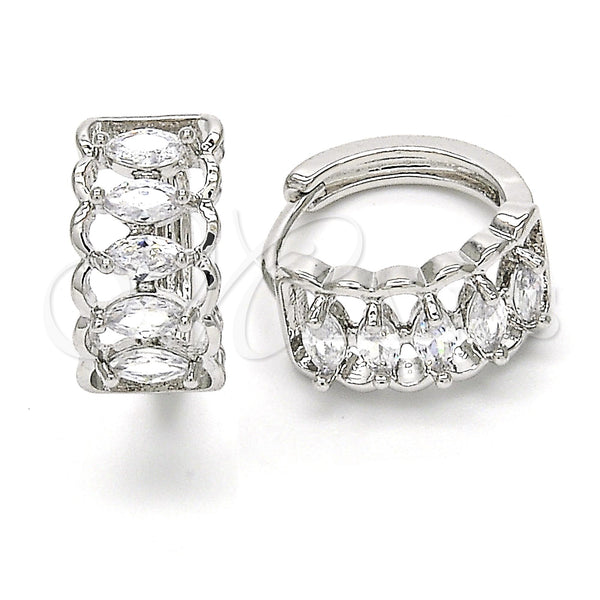 White Gold Filled Hoop Earrings — Huggie Hoop with White Cubic Zirconia Polished 02. — main product view — SKU 122455 | Oro Laminado Blanco aretes de aro — Huggie Hoop with blanco Cubic Zirconia pulido 02. — SKU 122455