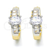 Oro Laminado Huggie Hoop, Gold Filled Style Baguette Design, with White Cubic Zirconia, Polished, Two Tone, 02.210.0143.15