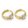 Oro Laminado Huggie Hoop, Gold Filled Style Baguette Design, with White Cubic Zirconia, Polished, Two Tone, 02.210.0143.15
